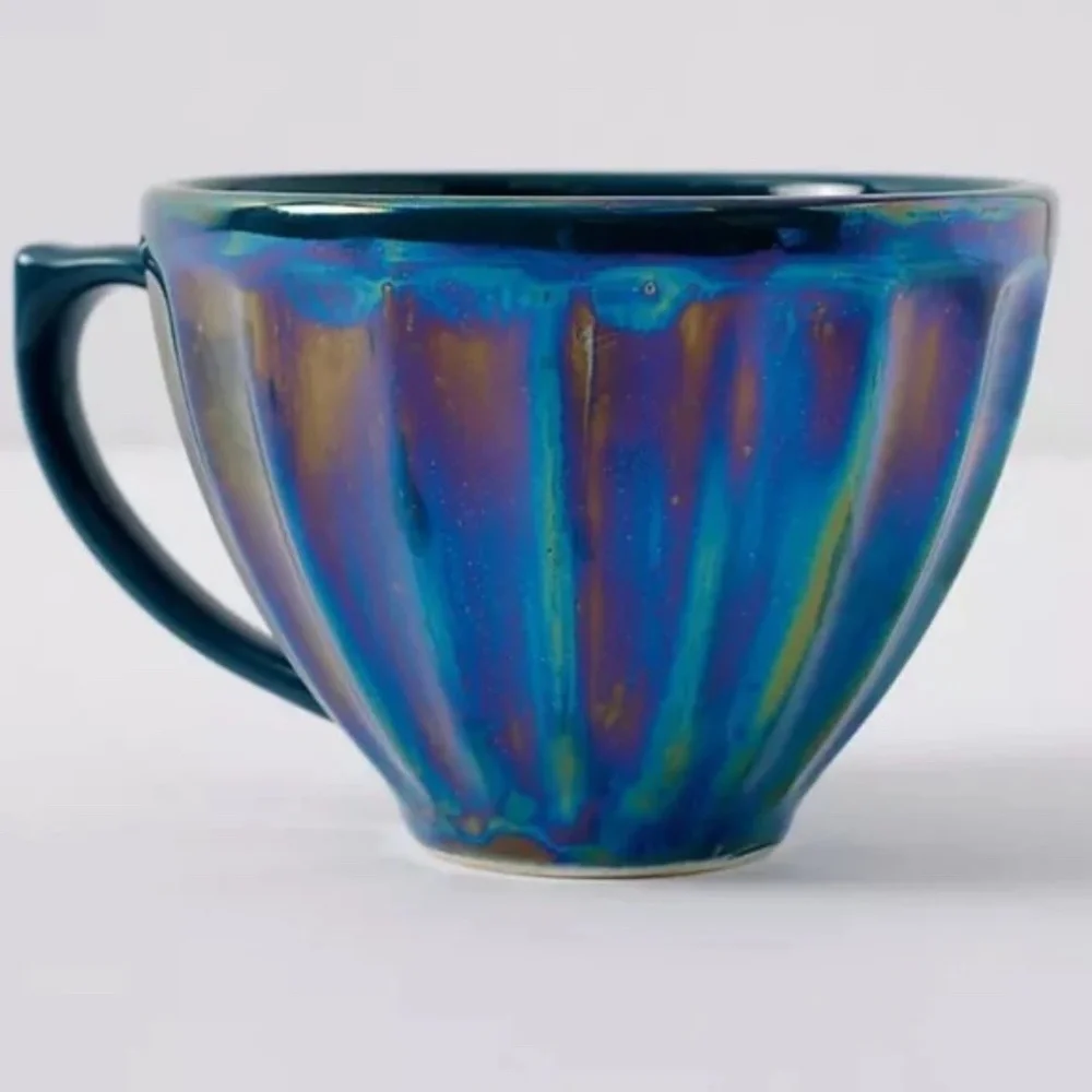 Anthropologie Luster Latte Mug - irridescent dark turquoise